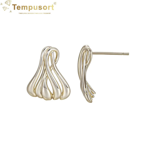 925 Sterling Silver Hollow 14k Gold Plated Women's Stud Earrings