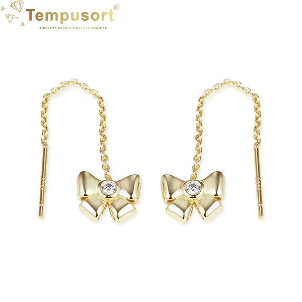 925 Silver Bowknot Earrings Wire with Zircon