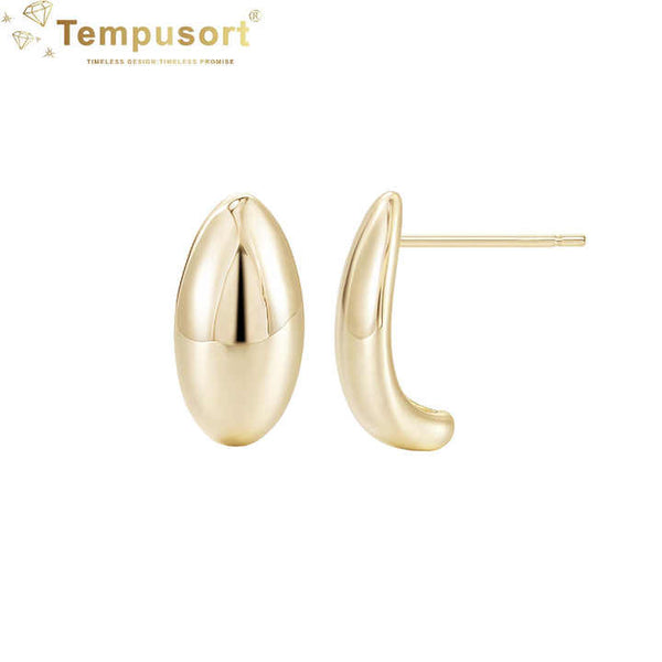 925 Silver Solid Oval Gold Plated Stud Earrings