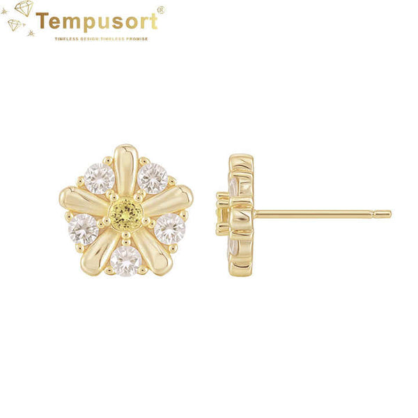 S925 Floral Cubic Zirconia Stud Earrings