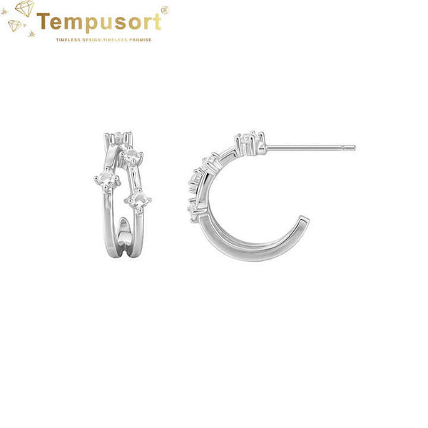 Vintage CC 925 Silver Zircon Hoop Earrings