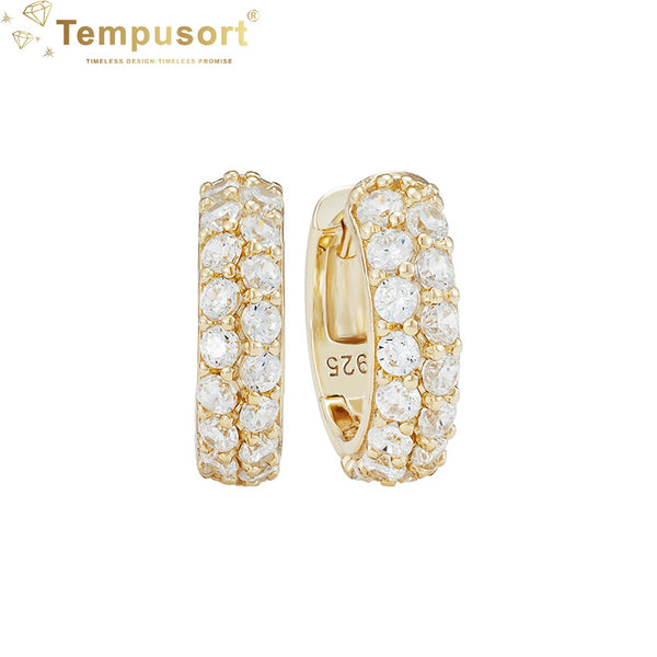 925 Silver Zircon Luxury 14K Gold Women's Hoop Earrings
