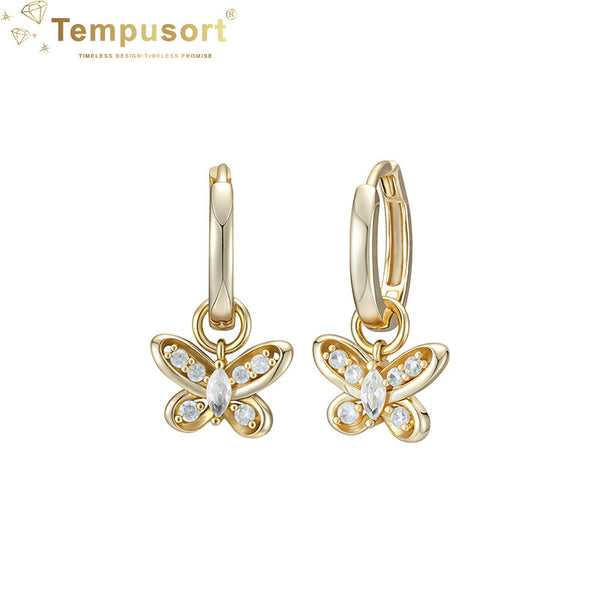 S925 Butterfly Charms Zirconia Dangle Earrings