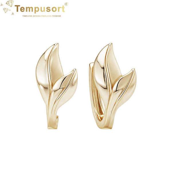 Ladies S925 14K Gold Plated Leaf Huggies Earrings