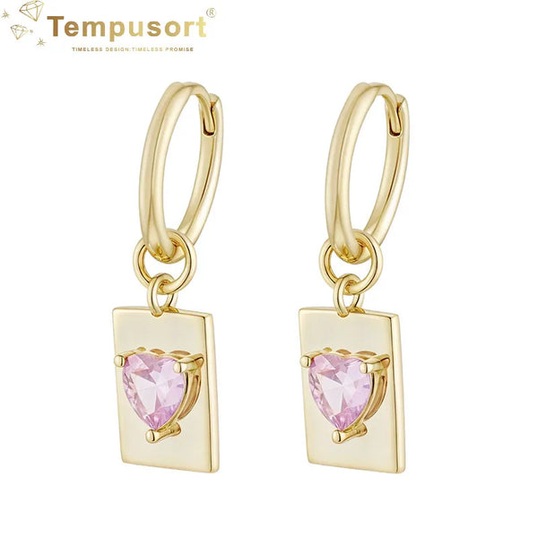 Rectangle 925 Silver Dangle Earrings Heart Zirconia