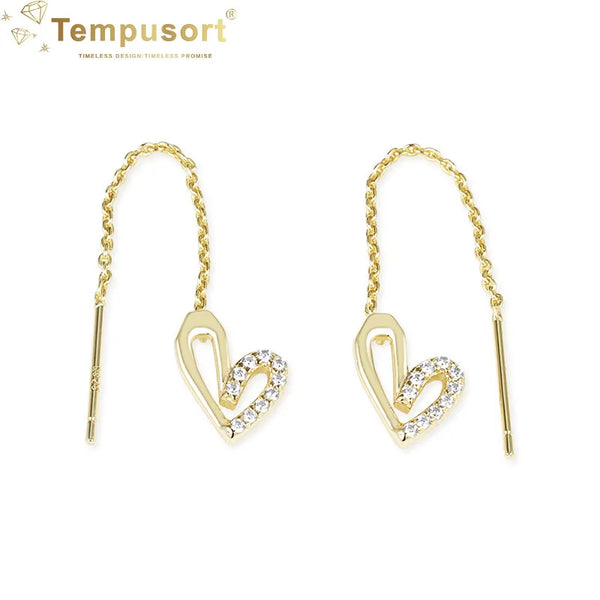 925 Silver 14K Plated Heart Earrings Wire with Zircon