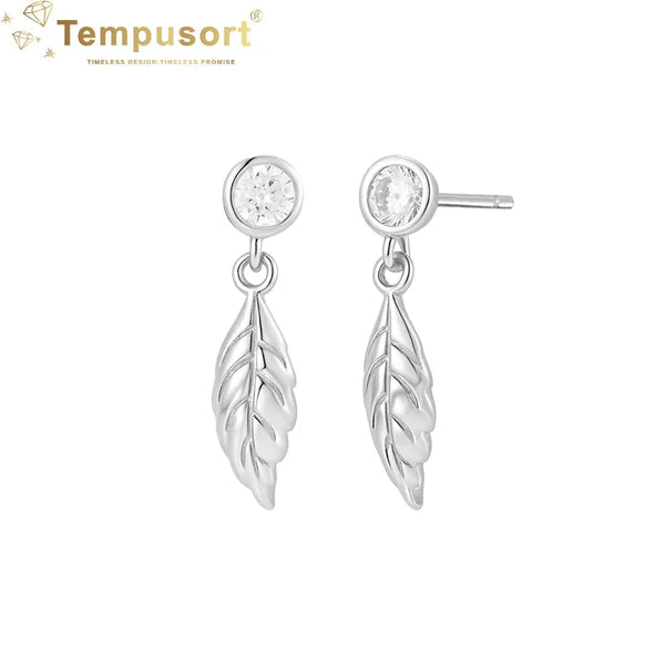 Leaves Dangle Earrings Zircon Pearl