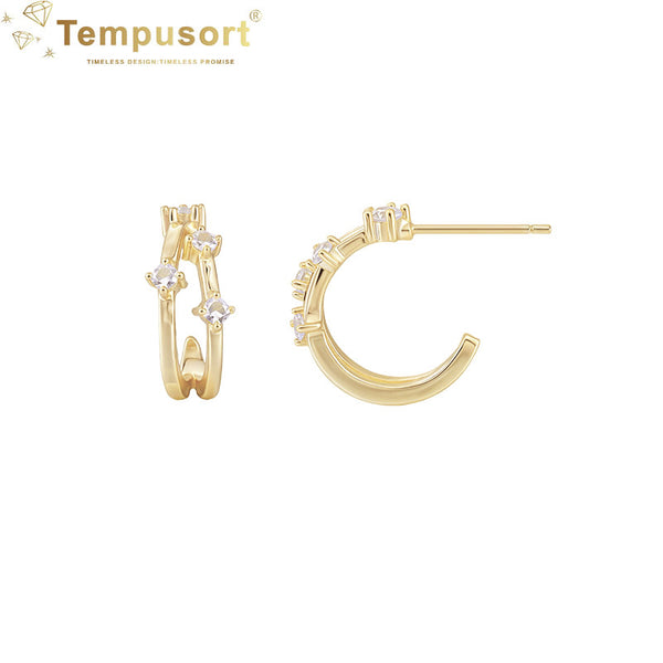 Vintage CC 925 Silver Hoop Zircon Women Earrings