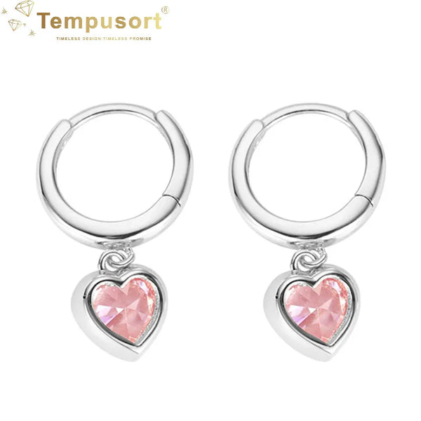 Zircon Pink Heart Dangles Earrings